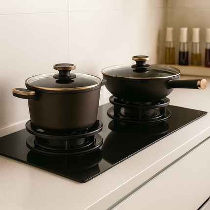 Conjunto Completo de 3 Ollas en Acero Inox Antideslizante con Mango de Madera